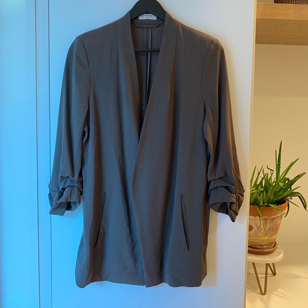 Babaton Power Blazer in dark army green/taupe color